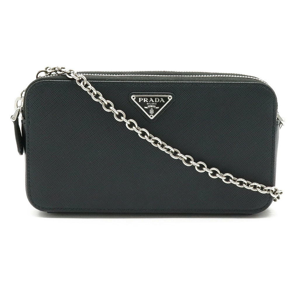 Prada Saffiano Chain Wallet Shoulder Bag Leather NERO Black
